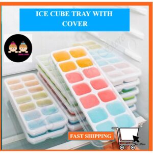 14 Holes Silicon Ice Cube Mold Tray With Cover / Bekas Pembuat Ais Cube